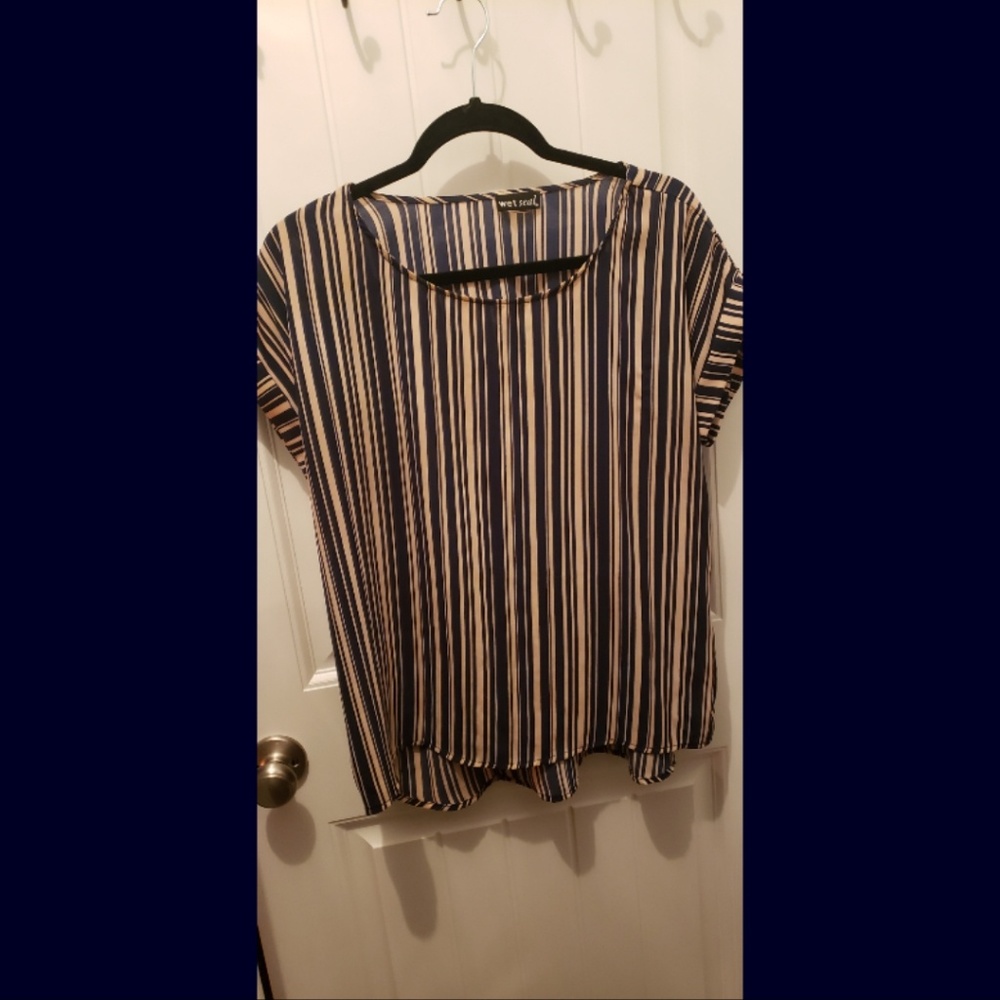 Navy and white striped blouse